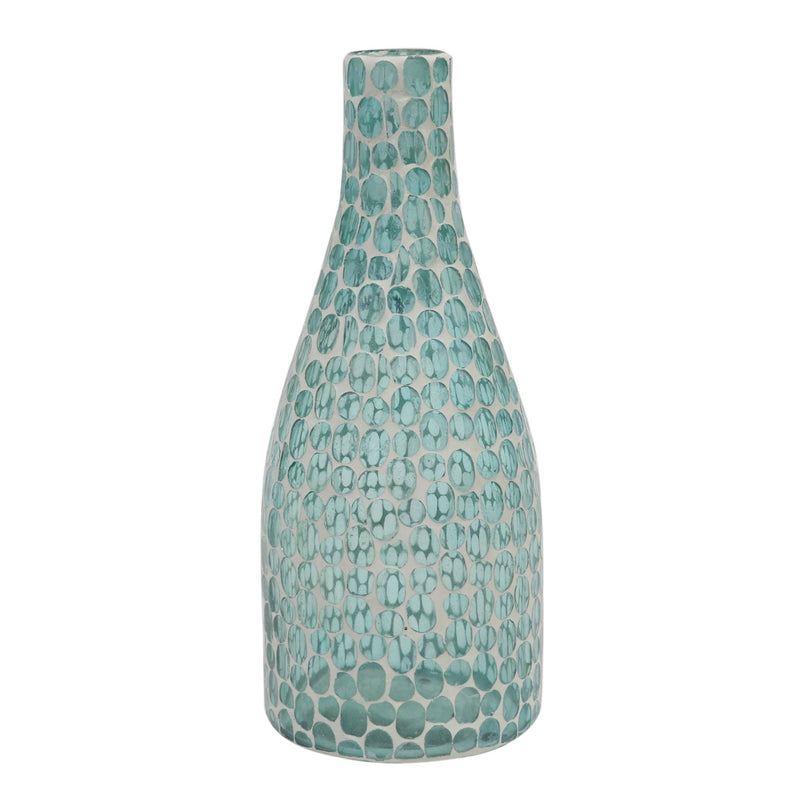 GLASS, 13"H MOSAIC VASE, BLUE - Al Rugaib Furniture