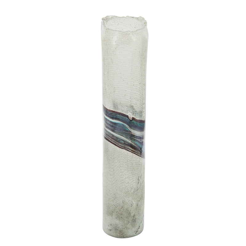 GLASS, 14" AZURITE VASE, BLUE/GRAY - Al Rugaib Furniture