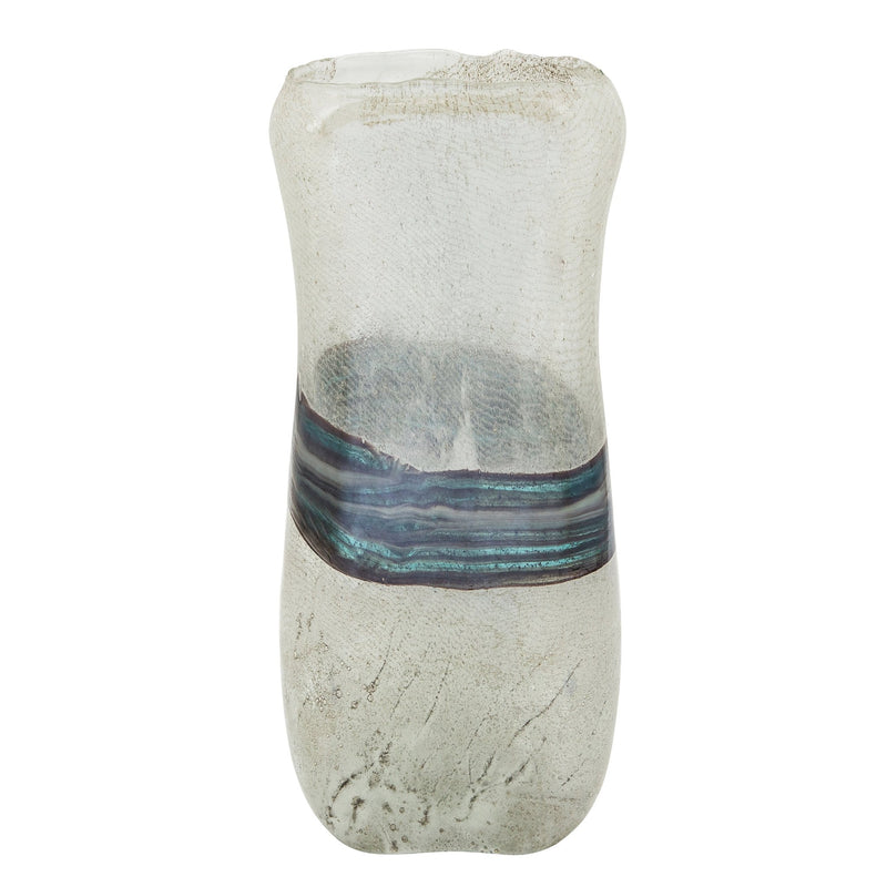 GLASS, 14" AZURITE VASE, BLUE/GRAY - Al Rugaib Furniture