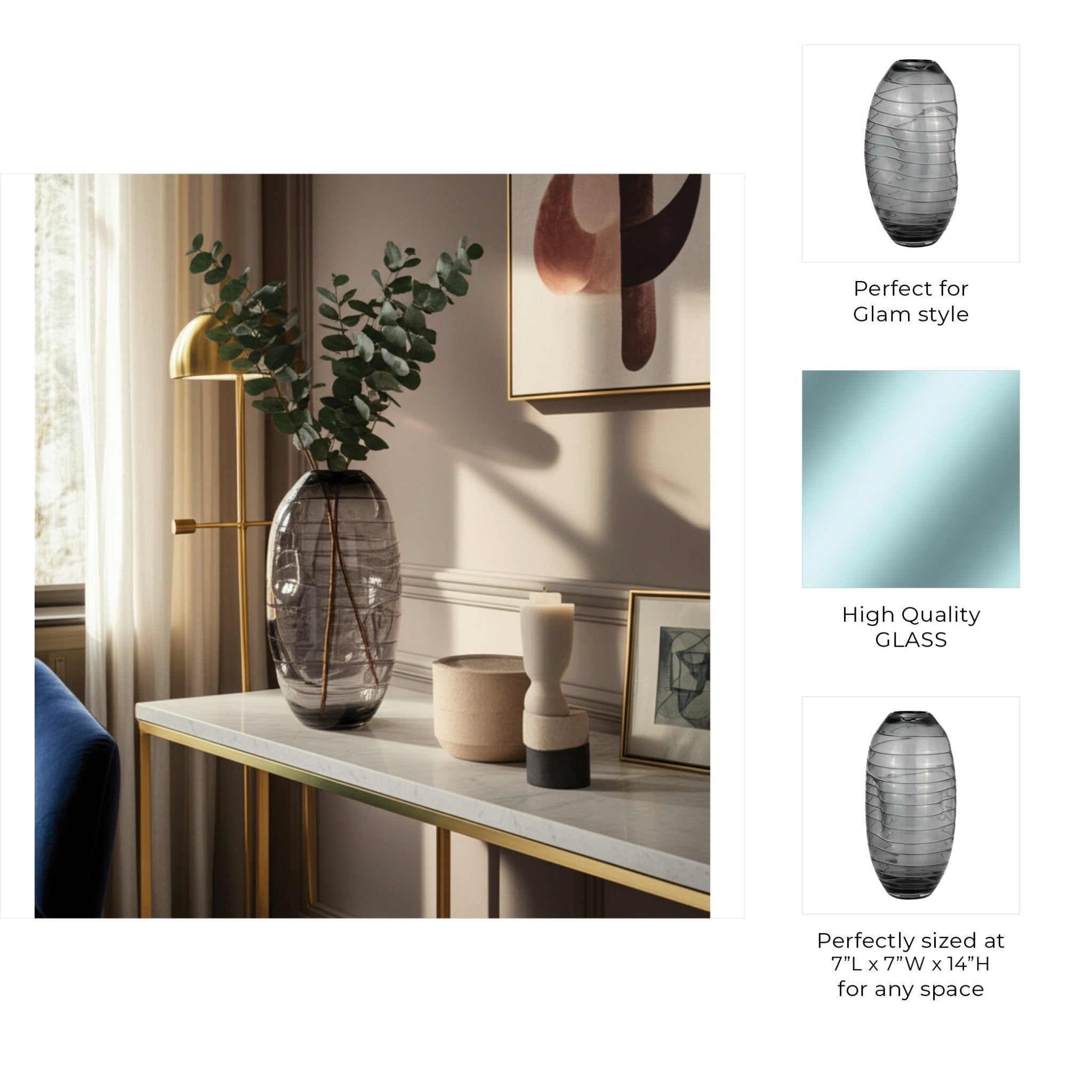 GLASS, 14"H PINCHED VASE, SMOKE Vases and Jars| Sagebrook Home