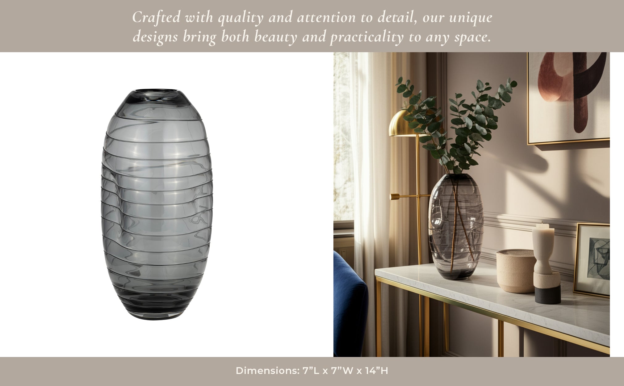 GLASS, 14"H PINCHED VASE, SMOKE Vases and Jars| Sagebrook Home