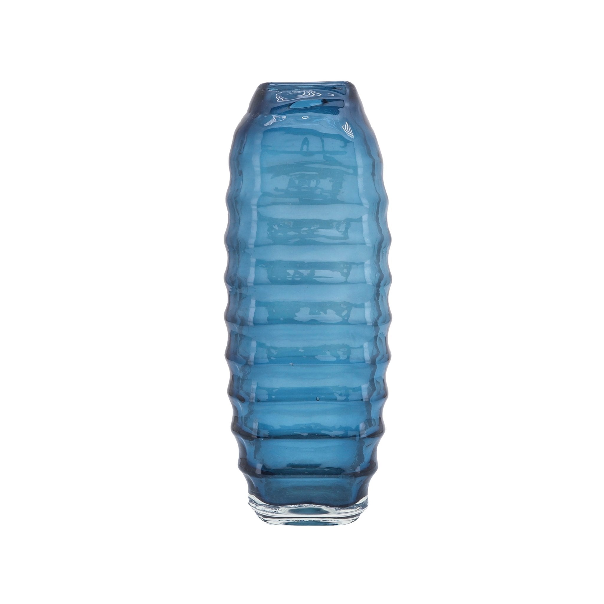 Glass, 14''H, Riged Vase, Turqoise Vases and Jars| Sagebrook Home