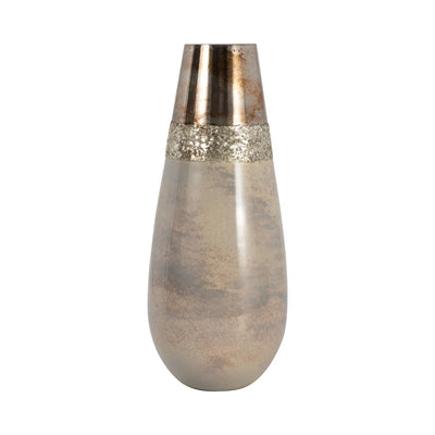 GLASS, 15" METALLIC VASE, CHAMPAGNE - Al Rugaib Furniture