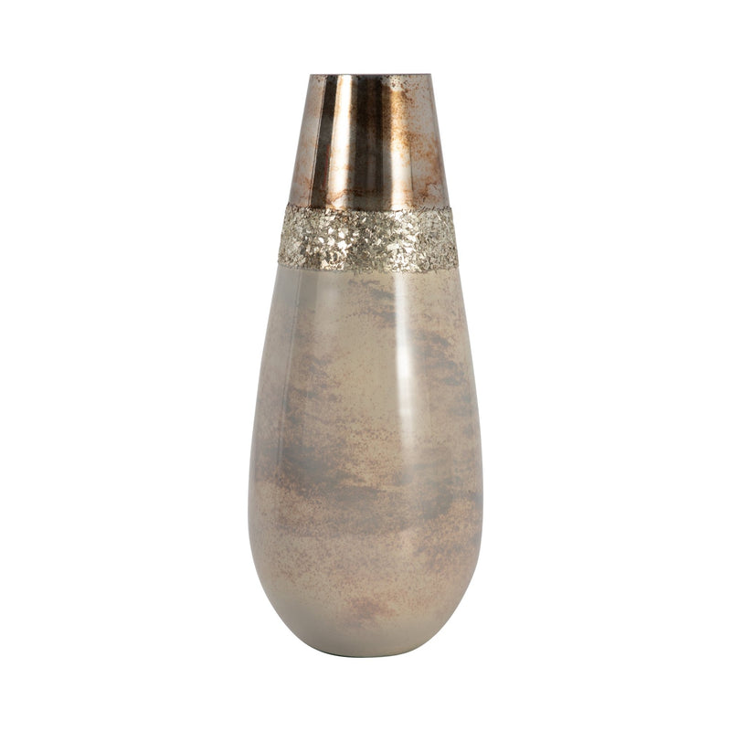 GLASS, 15" METALLIC VASE, CHAMPAGNE - Al Rugaib Furniture