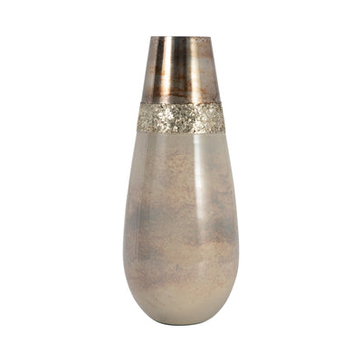 GLASS, 15" METALLIC VASE, CHAMPAGNE - Al Rugaib Furniture