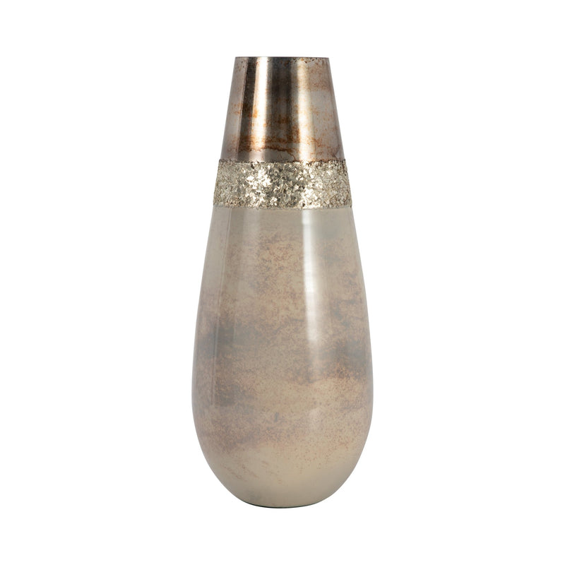 GLASS, 15" METALLIC VASE, CHAMPAGNE - Al Rugaib Furniture
