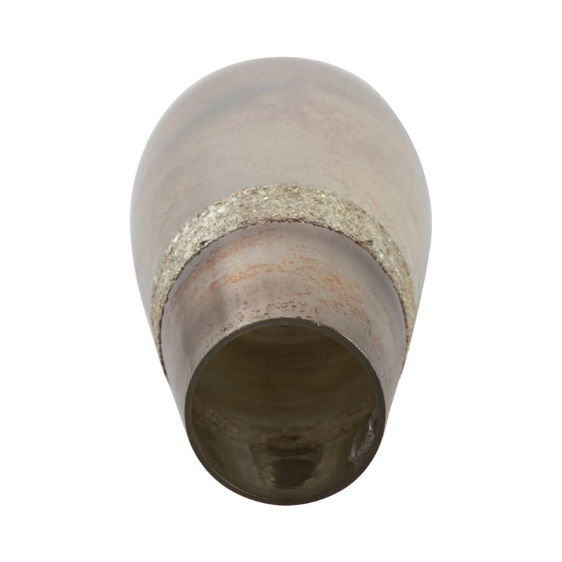 GLASS, 15" METALLIC VASE, CHAMPAGNE - Al Rugaib Furniture