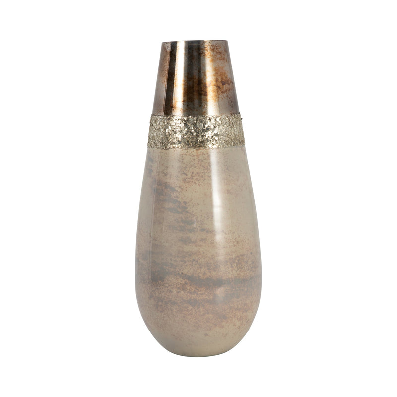 GLASS, 15" METALLIC VASE, CHAMPAGNE - Al Rugaib Furniture