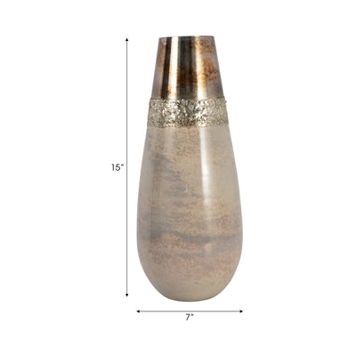 GLASS, 15" METALLIC VASE, CHAMPAGNE - Al Rugaib Furniture