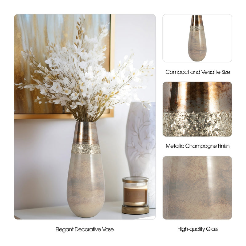 GLASS, 15" METALLIC VASE, CHAMPAGNE - Al Rugaib Furniture