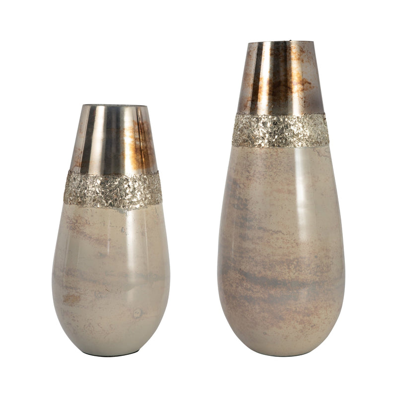 GLASS, 15" METALLIC VASE, CHAMPAGNE - Al Rugaib Furniture