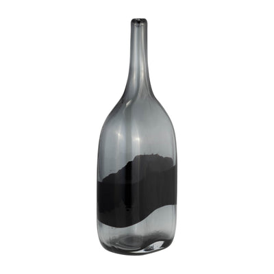 GLASS, 15"H LONG NECK 2 - TONE VASE, SMOKE/BLACK - Al Rugaib Furniture