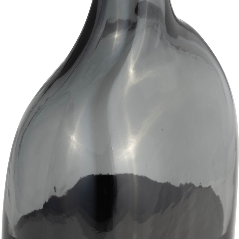GLASS, 15"H LONG NECK 2 - TONE VASE, SMOKE/BLACK - Al Rugaib Furniture