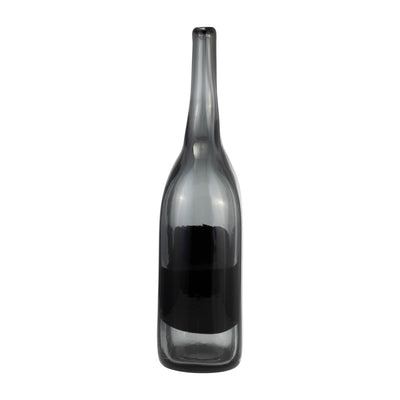 GLASS, 15"H LONG NECK 2 - TONE VASE, SMOKE/BLACK - Al Rugaib Furniture