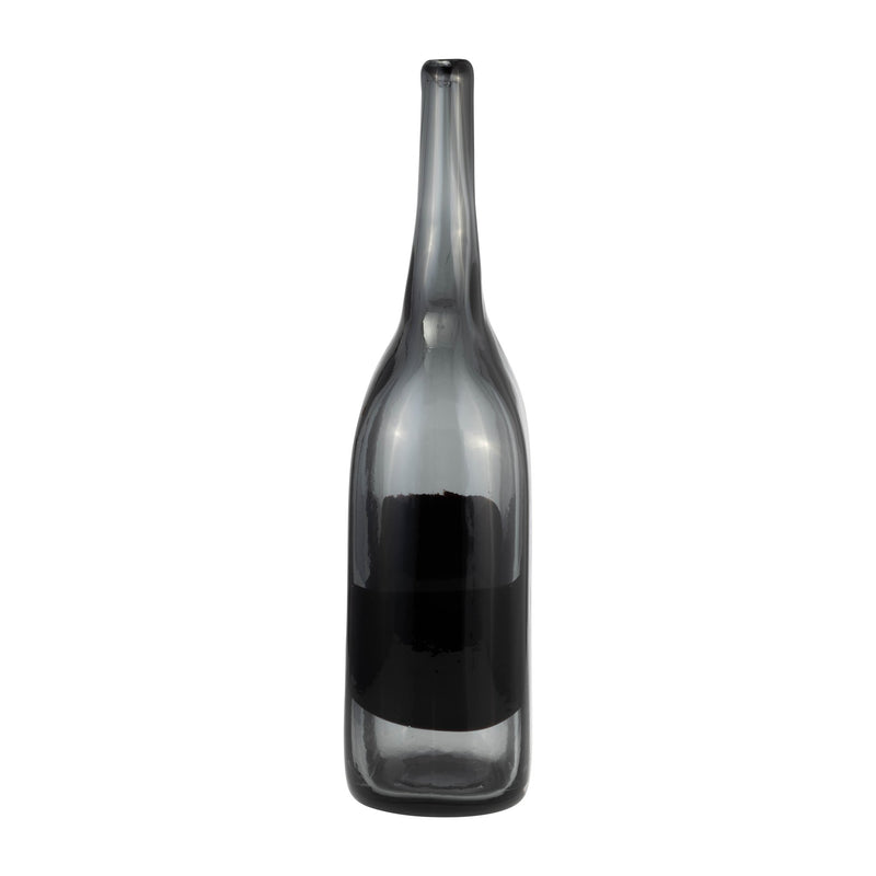 GLASS, 15"H LONG NECK 2 - TONE VASE, SMOKE/BLACK - Al Rugaib Furniture