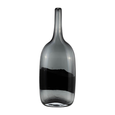 GLASS, 15"H LONG NECK 2 - TONE VASE, SMOKE/BLACK - Al Rugaib Furniture