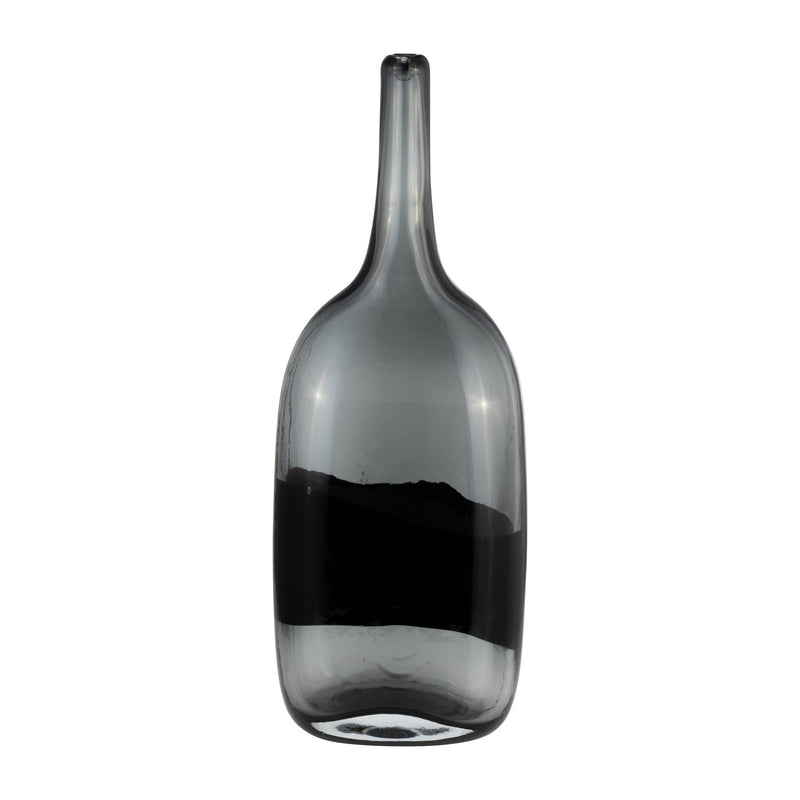 GLASS, 15"H LONG NECK 2 - TONE VASE, SMOKE/BLACK - Al Rugaib Furniture