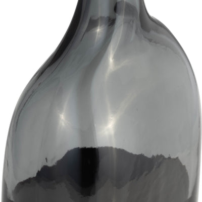 GLASS, 15"H LONG NECK 2 - TONE VASE, SMOKE/BLACK - Al Rugaib Furniture