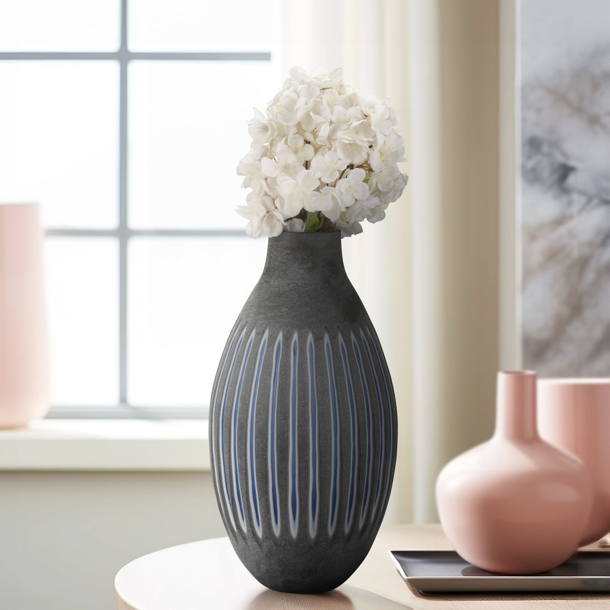 GLASS, 17" RIDGED VASE, BLUE/GRAY Vases and Jars| Sagebrook Home