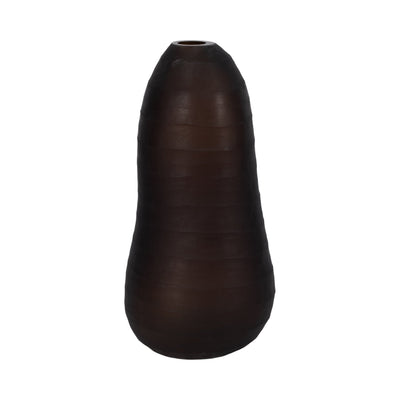 Glass, 17" Ridged Vase, Smokey Brown - Al Rugaib Furniture