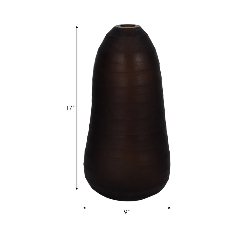 Glass, 17" Ridged Vase, Smokey Brown - Al Rugaib Furniture