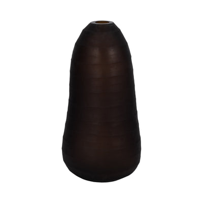 Glass, 17" Ridged Vase, Smokey Brown - Al Rugaib Furniture
