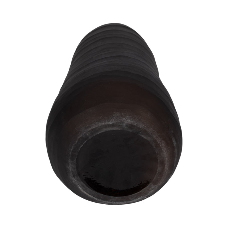 Glass, 17" Ridged Vase, Smokey Brown - Al Rugaib Furniture