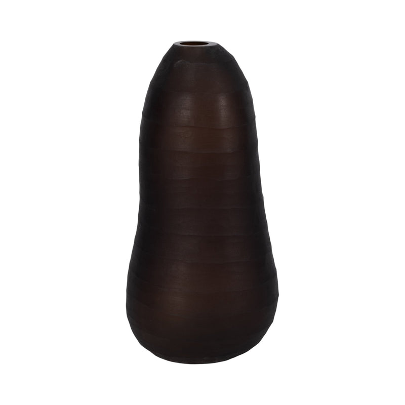 Glass, 17" Ridged Vase, Smokey Brown - Al Rugaib Furniture