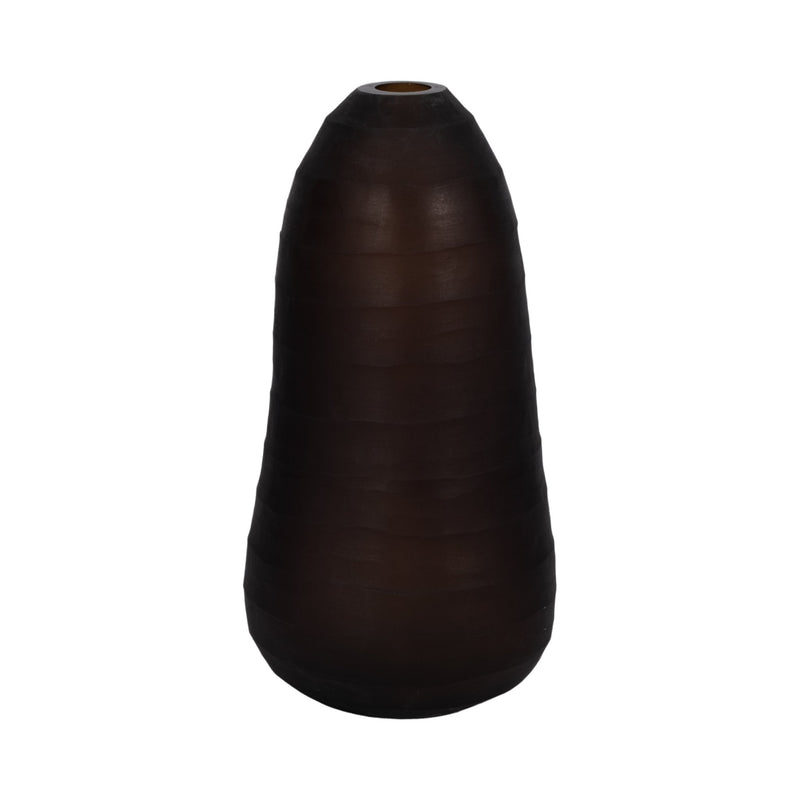 Glass, 17" Ridged Vase, Smokey Brown - Al Rugaib Furniture
