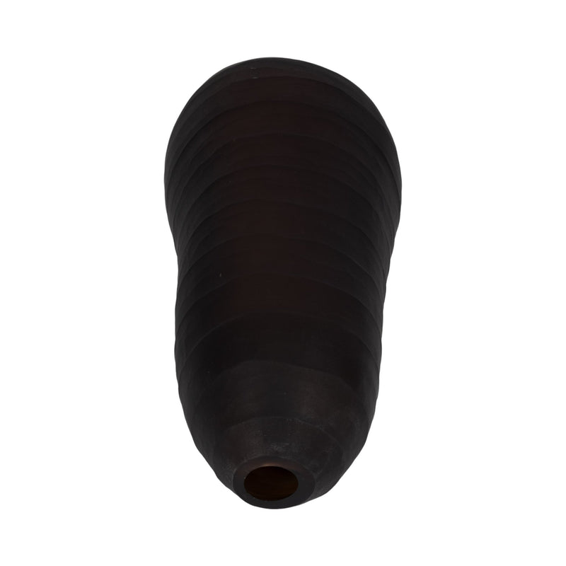 Glass, 17" Ridged Vase, Smokey Brown - Al Rugaib Furniture