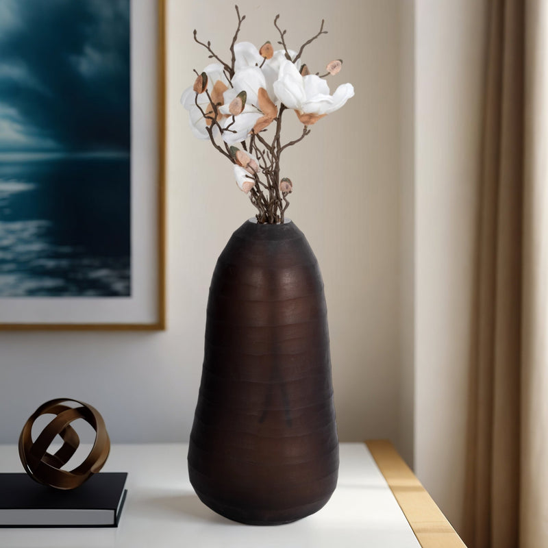 Glass, 17" Ridged Vase, Smokey Brown - Al Rugaib Furniture