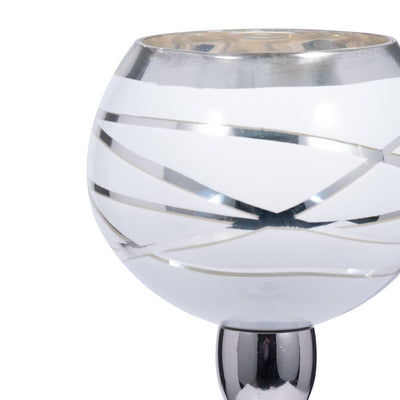 GLASS, 17" VOTIVE HOLDER W/ STAND, WHITE/SILVER - Al Rugaib Furniture