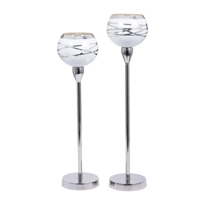 GLASS, 17" VOTIVE HOLDER W/ STAND, WHITE/SILVER - Al Rugaib Furniture