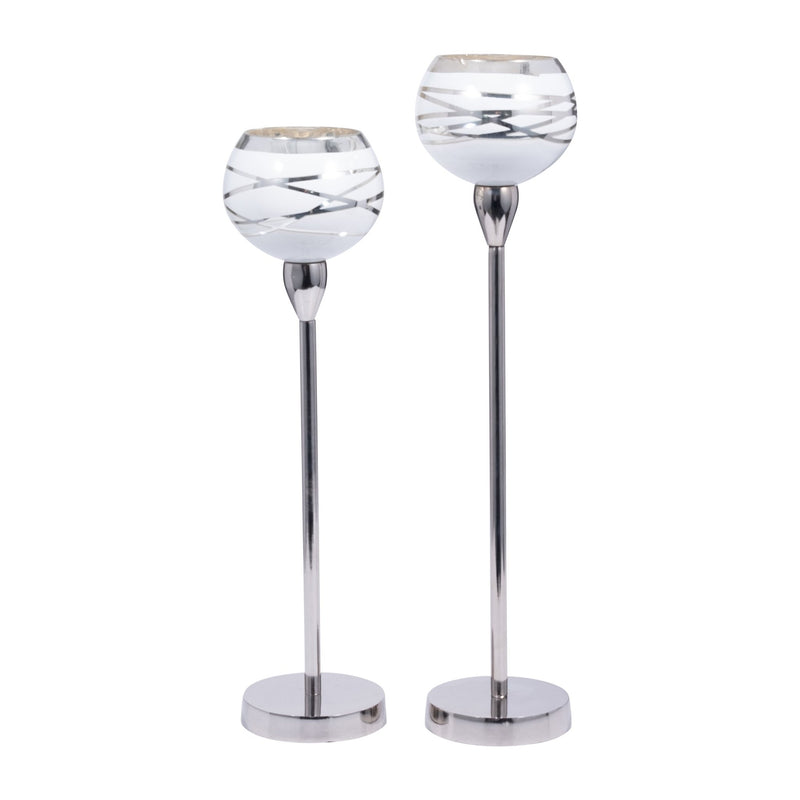 GLASS, 17" VOTIVE HOLDER W/ STAND, WHITE/SILVER - Al Rugaib Furniture