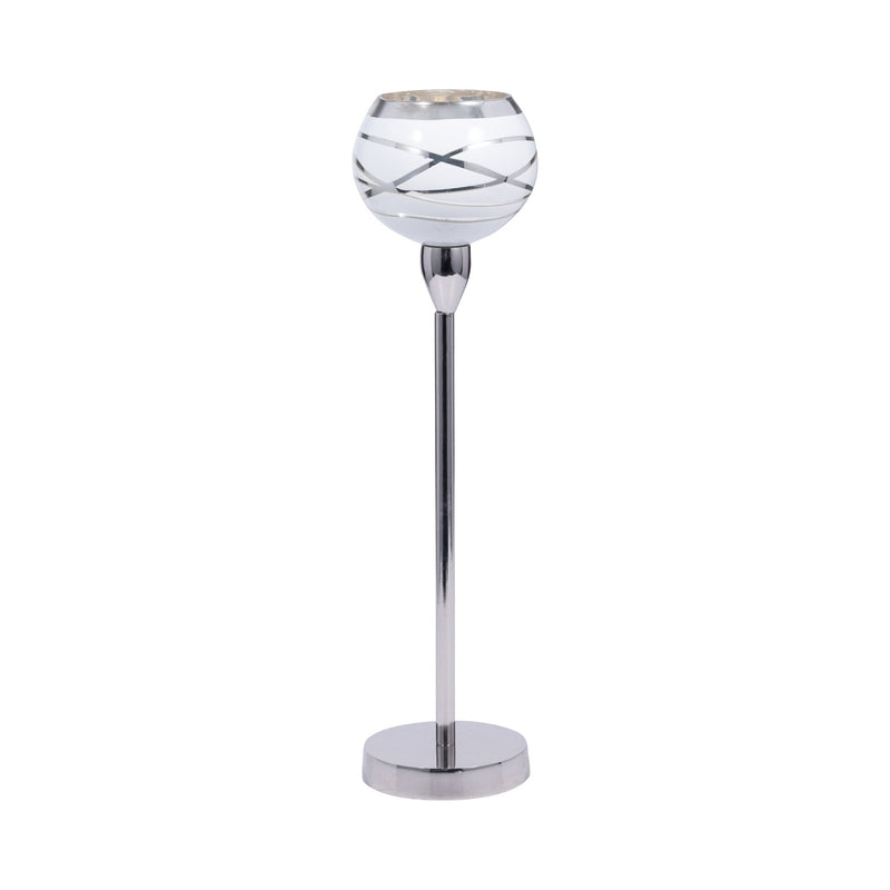 GLASS, 17" VOTIVE HOLDER W/ STAND, WHITE/SILVER - Al Rugaib Furniture