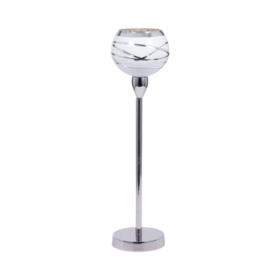 GLASS, 17" VOTIVE HOLDER W/ STAND, WHITE/SILVER - Al Rugaib Furniture