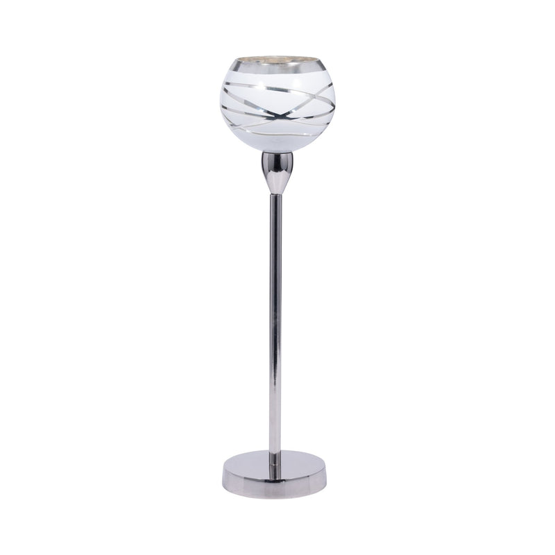 GLASS, 17" VOTIVE HOLDER W/ STAND, WHITE/SILVER - Al Rugaib Furniture