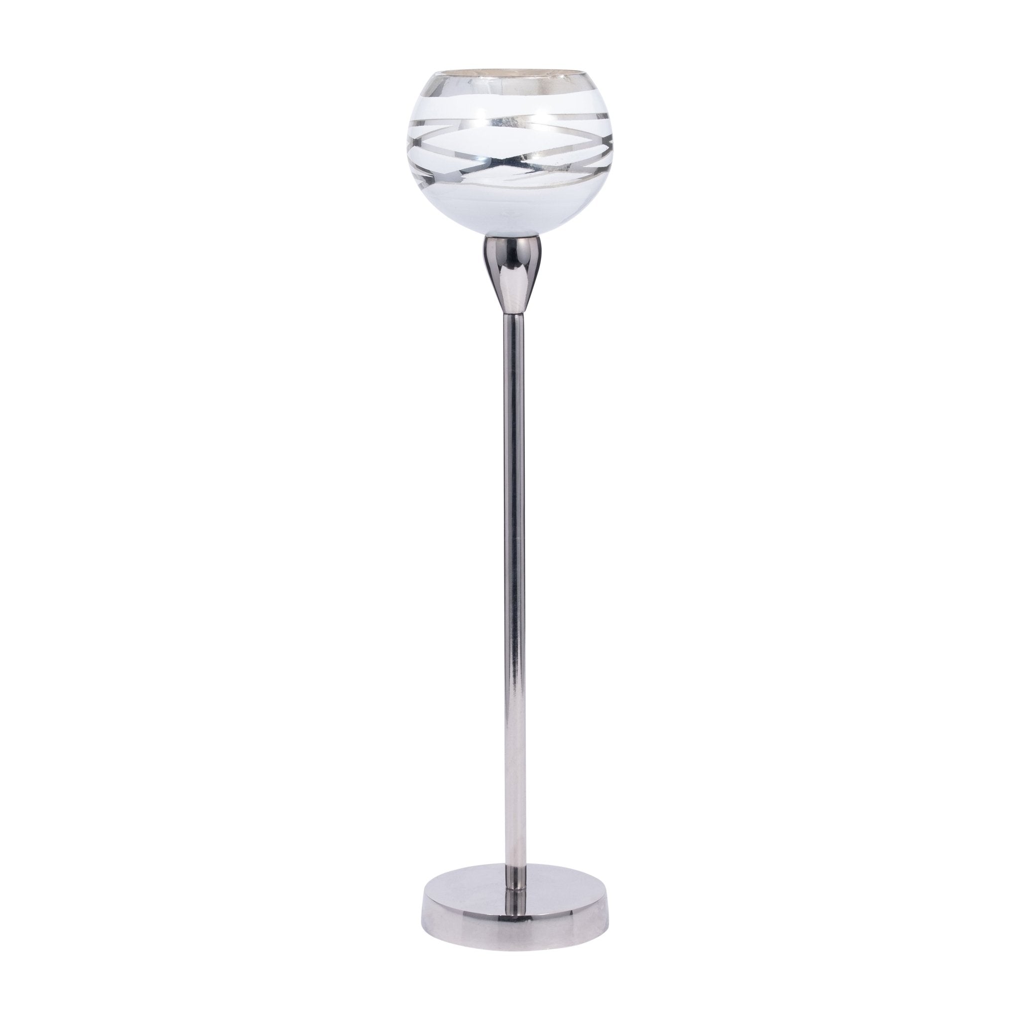 GLASS, 19" VOTIVE HOLDER W/ STAND, WHITE/SILVER | Sagebrook Home