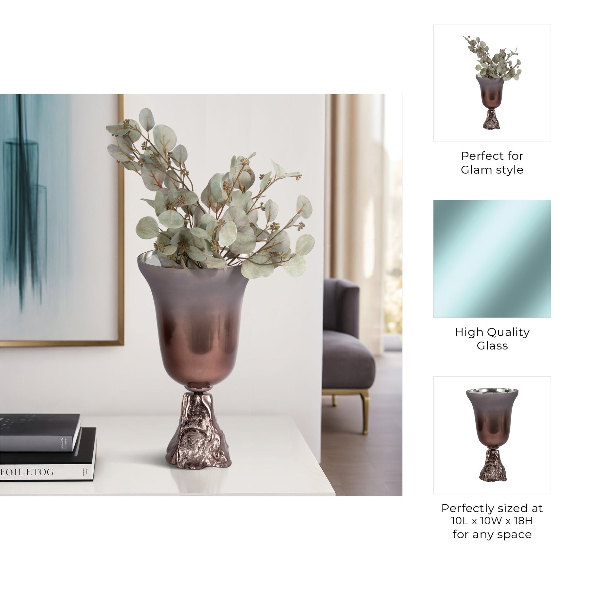 GLASS, 2-TONE CHALICE VASE, METALLIC KD Vases and Jars| Sagebrook Home