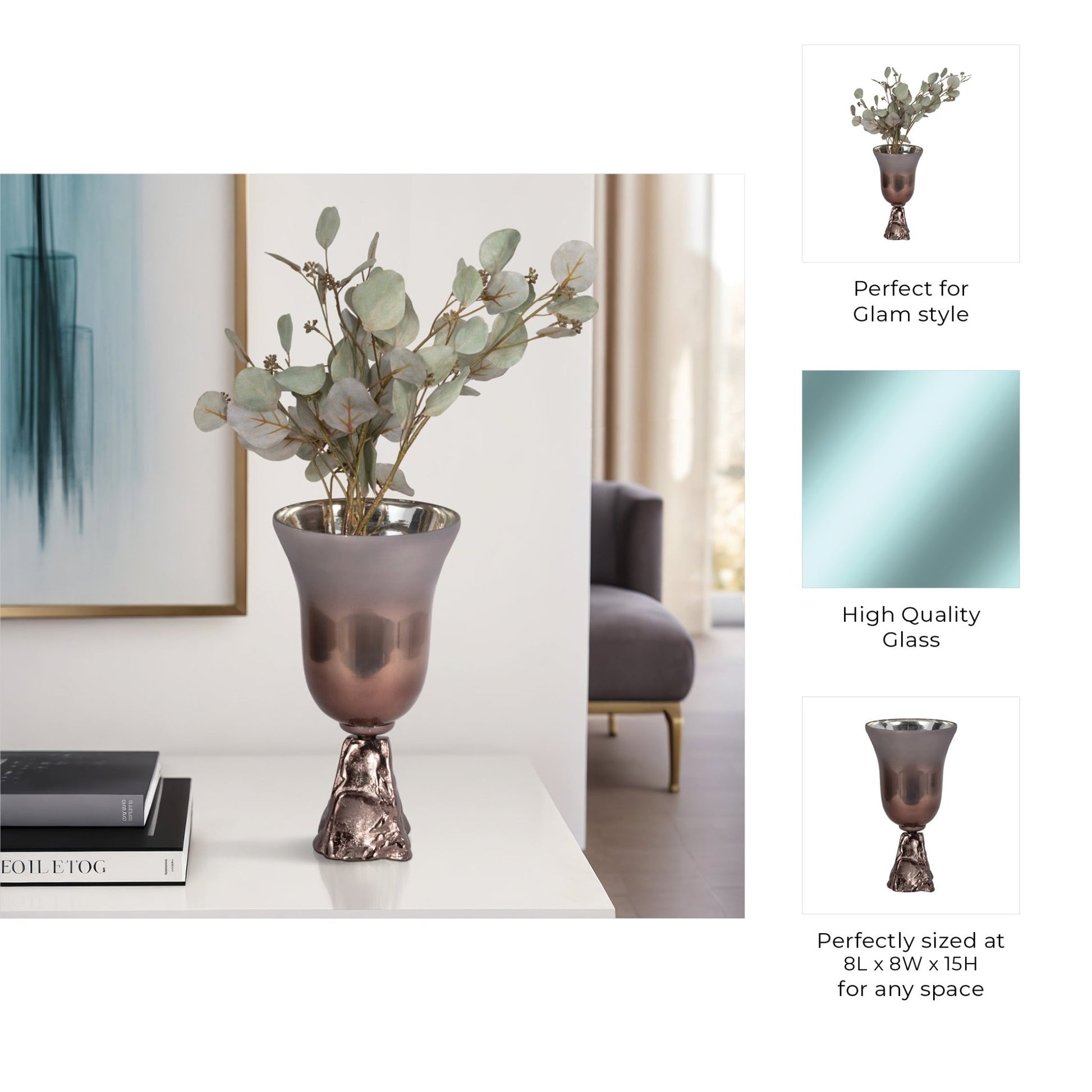 GLASS, 2-TONE CHALICE VASE, METALLIC KD Vases and Jars| Sagebrook Home