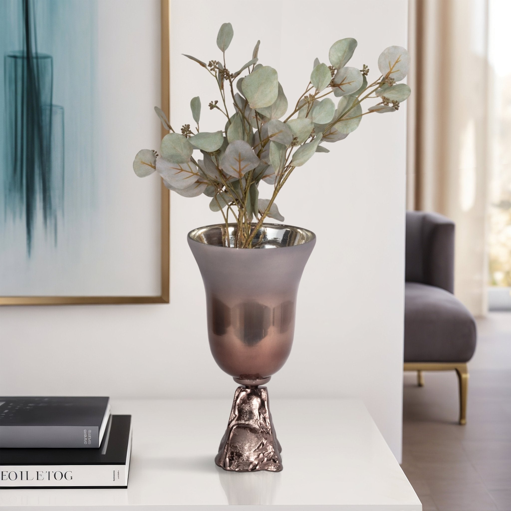 GLASS, 2-TONE CHALICE VASE, METALLIC KD Vases and Jars| Sagebrook Home