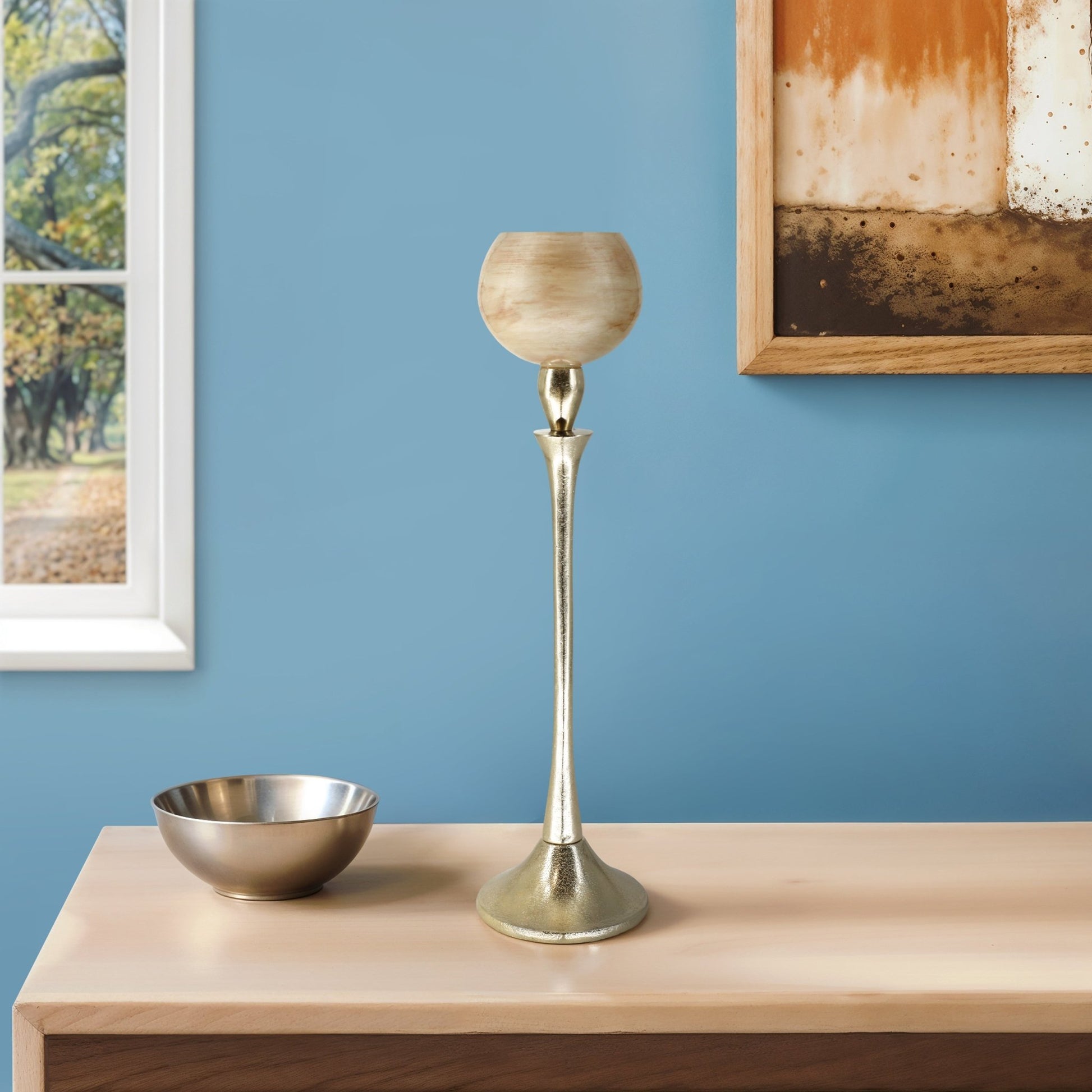 GLASS 20" GOBLET VOTIVE HOLDER, OPAL Candle Holders| Sagebrook Home