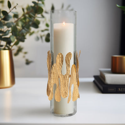 GLASS, 20"H CANDLE HOLDER W/ METAL DETAIL, GRAY/CH - Al Rugaib Furniture