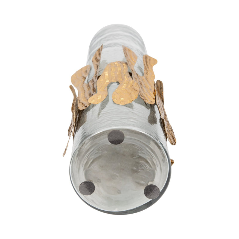 GLASS, 20"H CANDLE HOLDER W/ METAL DETAIL, GRAY/CH - Al Rugaib Furniture