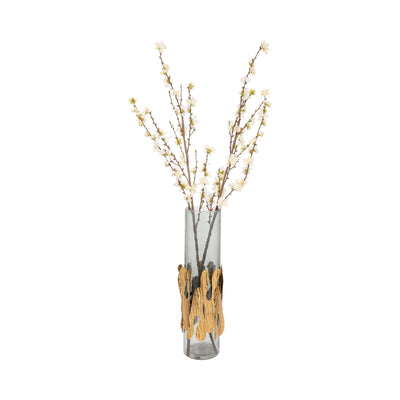 GLASS, 20"H CANDLE HOLDER W/ METAL DETAIL, GRAY/CH - Al Rugaib Furniture