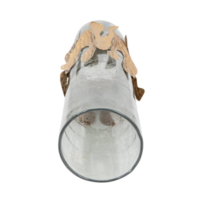 GLASS, 20"H CANDLE HOLDER W/ METAL DETAIL, GRAY/CH - Al Rugaib Furniture