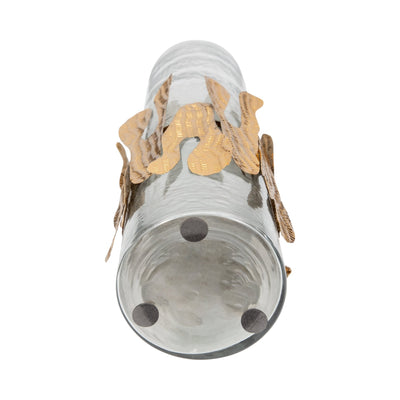 GLASS, 20"H CANDLE HOLDER W/ METAL DETAIL, GRAY/CH - Al Rugaib Furniture