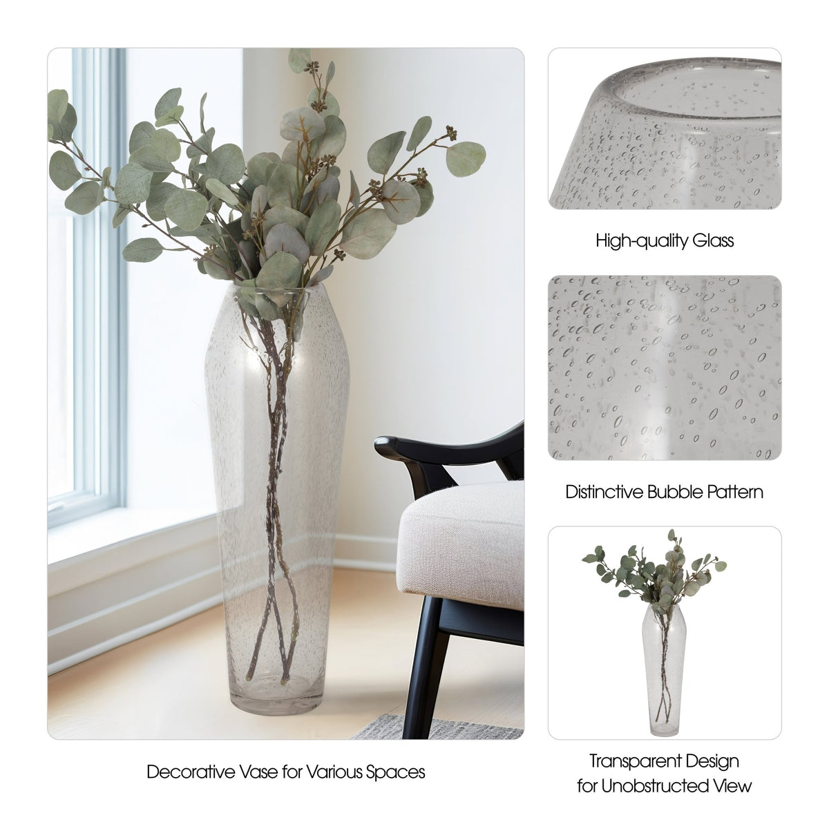 GLASS, 23" FLOOR VASE BUBBLE CLEAR Vases and Jars| Sagebrook Home
