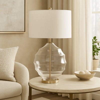 GLASS 23" IRREGULAR GLOBE TABLE LAMP, CLEAR - Al Rugaib Furniture