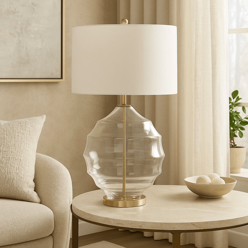 GLASS 23" IRREGULAR GLOBE TABLE LAMP, CLEAR - Al Rugaib Furniture